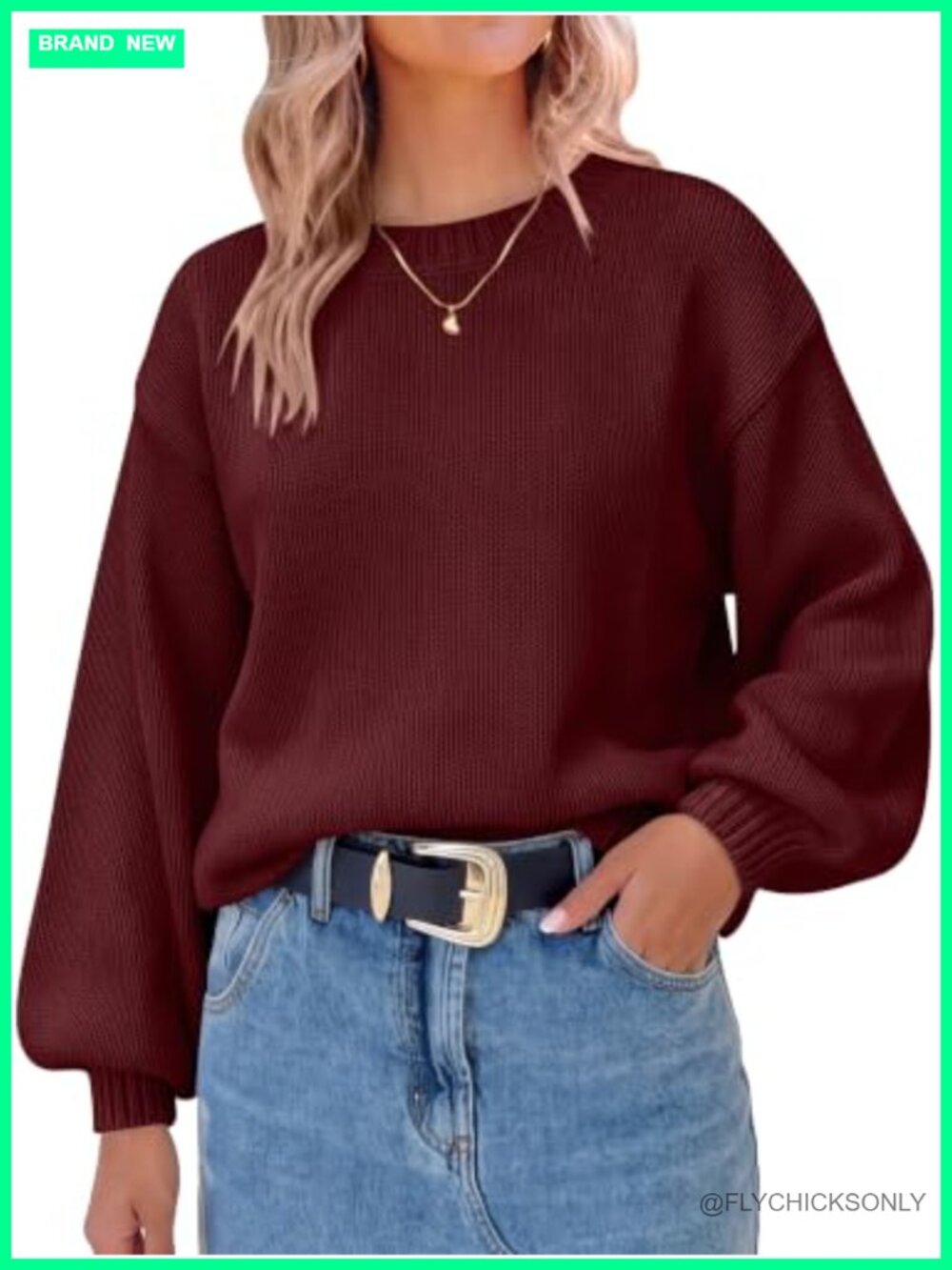 Oversized Long Lantern Sleeve Knit Sweater Pullover